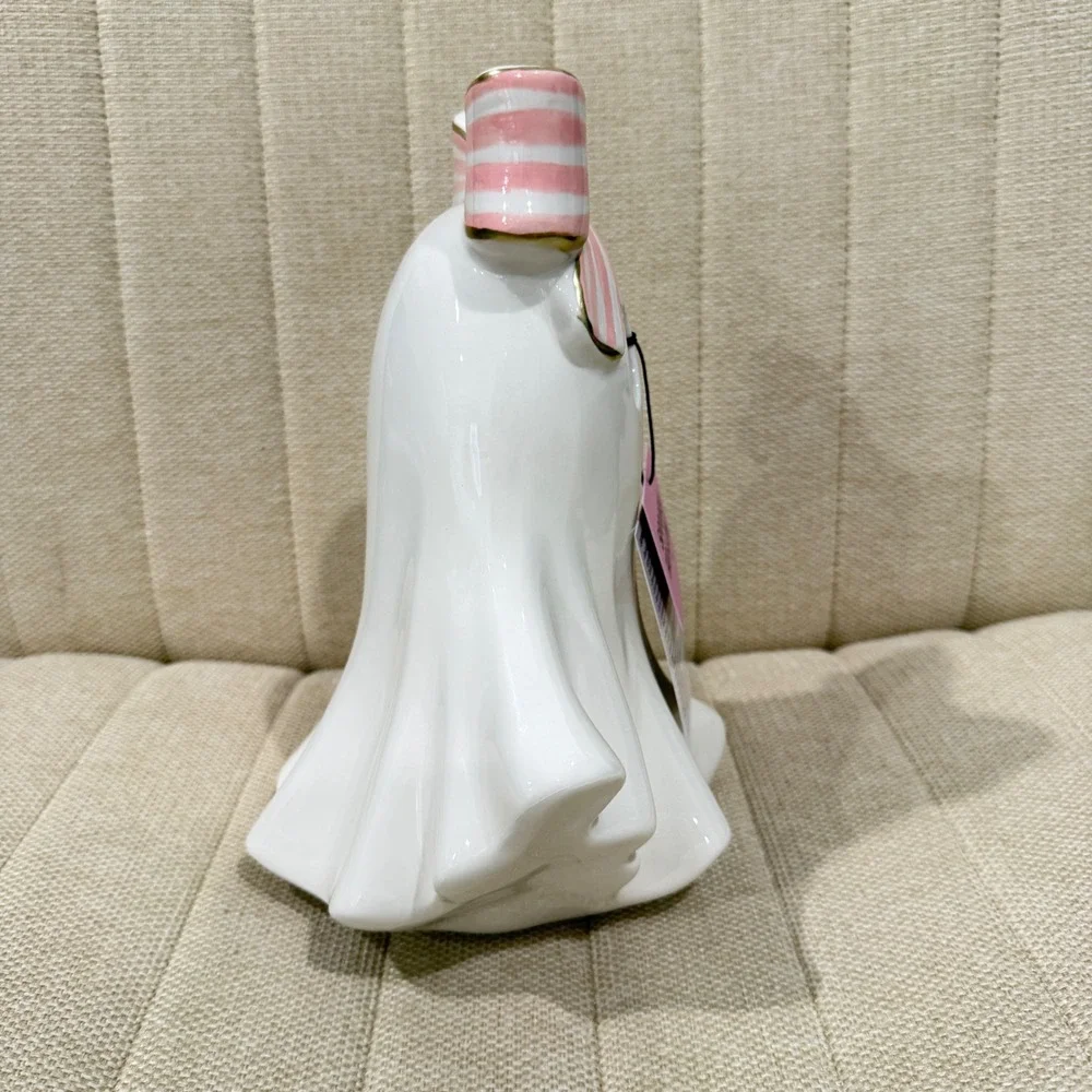 NWT LED Spooky Hollow Ghost Halloween Figurine Ceramic Light Up Stripe Bow Decor